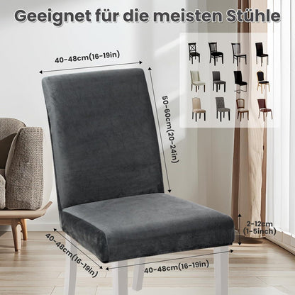 Samt Stuhlhussen 4er Set - Dunkelgrau, Stretch & Waschbar