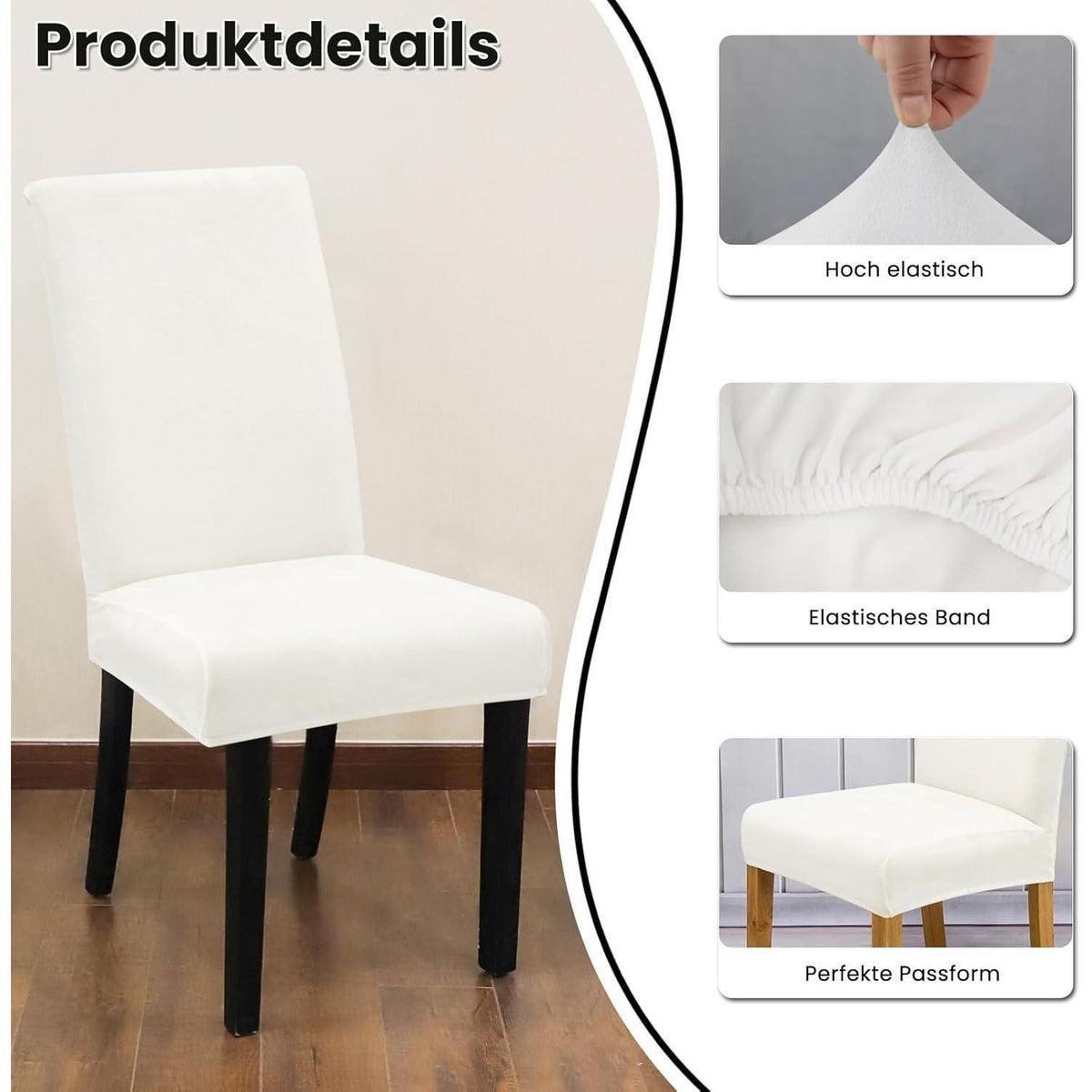 Samt Stuhlhussen 4er Set – Stretchbezug für Esszimmerstühle Weiß