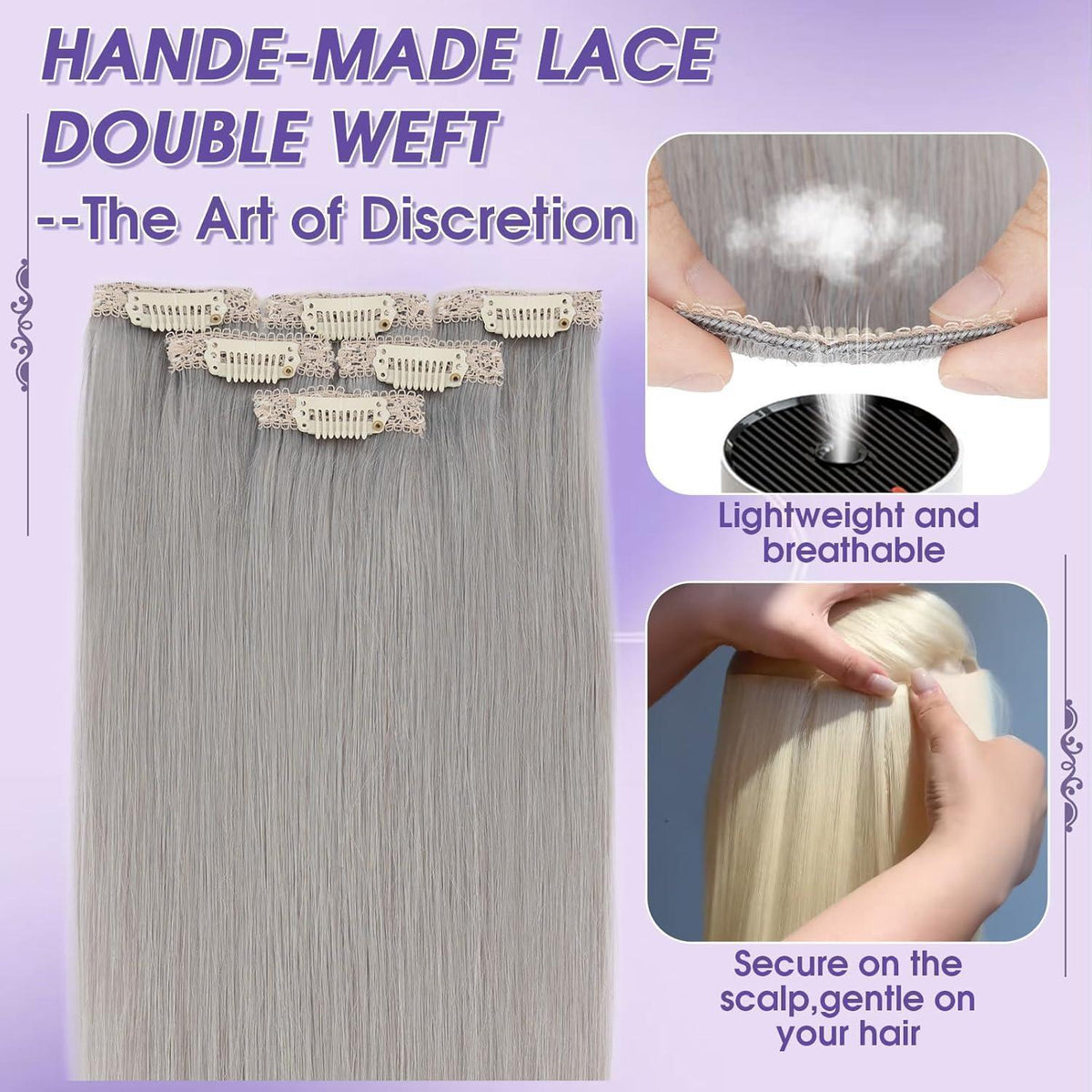 Echthaar Haarverlängerung Grau Balayage Clip-in 50cm