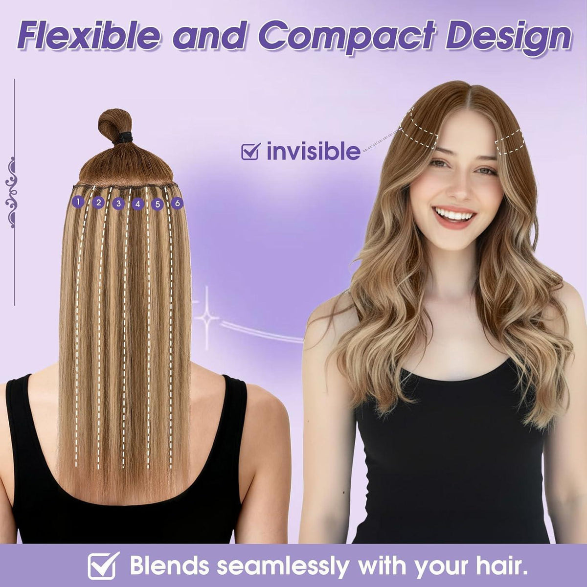 Echthaar Haarverlängerung Balayage Hellbraun 55cm
