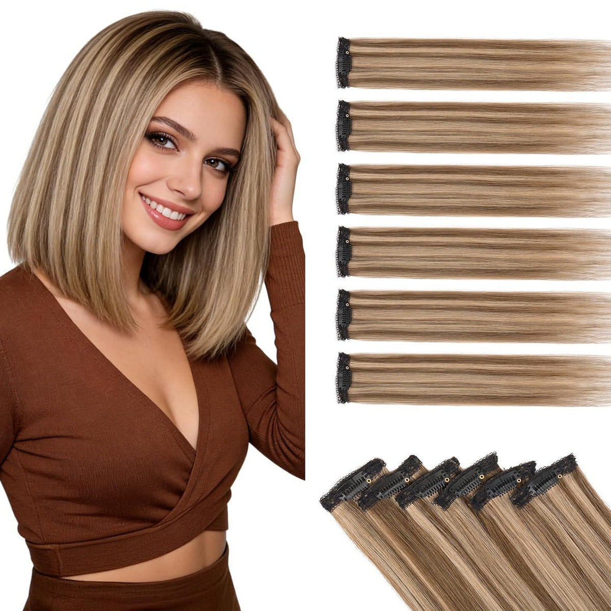 Echthaar Haarverlängerung Balayage Schokoladenbraun/Dunkelblond 50cm