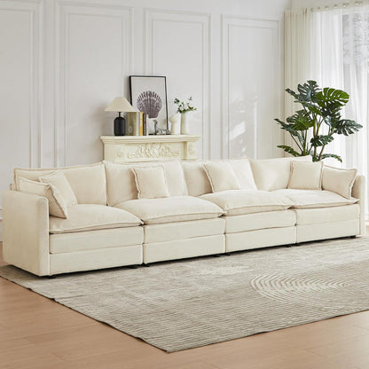 JIEXI Ecksofa mit Schlaffunktion – Beige Cord, Modern & Modular