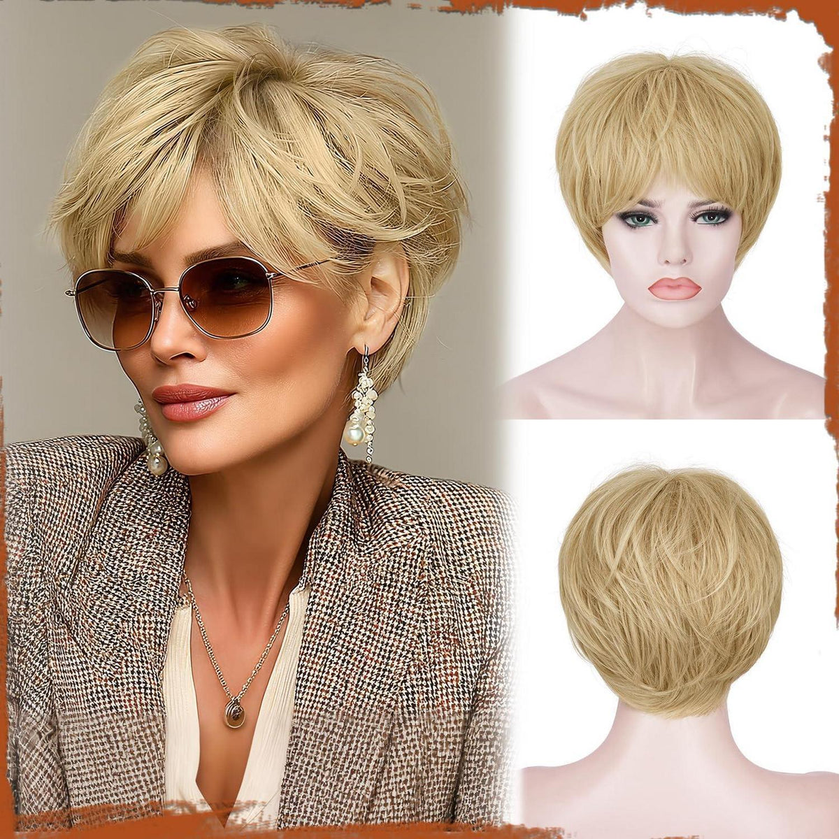 Kurze Pixie-Perücke mit Pony, Blond & Hitzebeständig