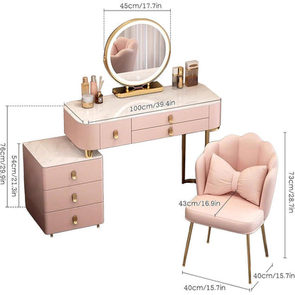 Rosa Schminktisch Set mit Spiegel & Hocker – 100cm