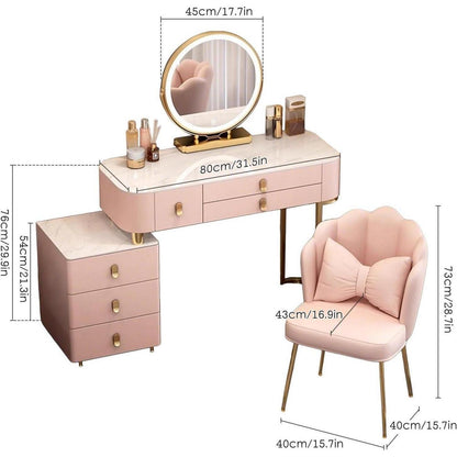 Rosa Schminktisch Set mit Spiegel & Hocker – 80cm