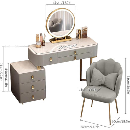 Schminktisch Set mit Spiegel & Stuhl – Grau, 100cm