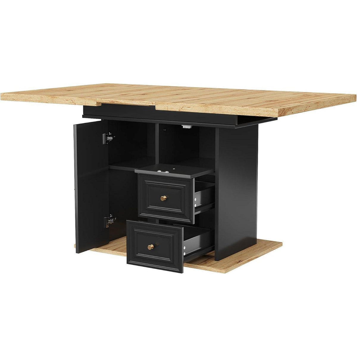 Ausziehbarer Esstisch mit Schubladen – Esszimmer Küchentisch Holz Schwarz