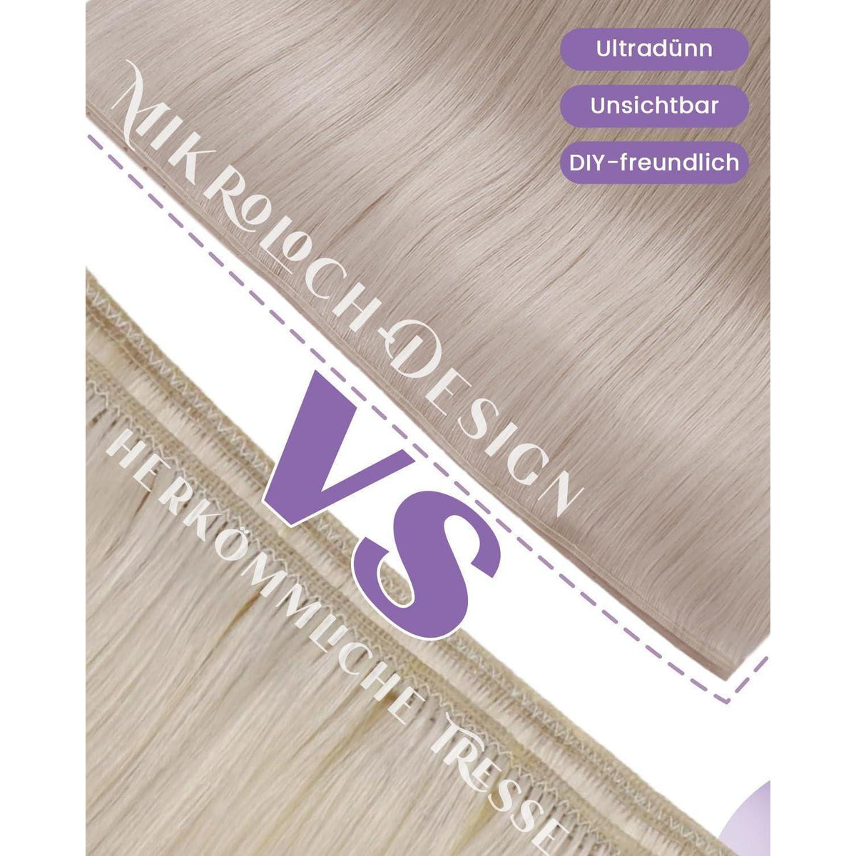 Echthaar Tressen Extensions Platinblond 50cm - Butterfly Weft #60