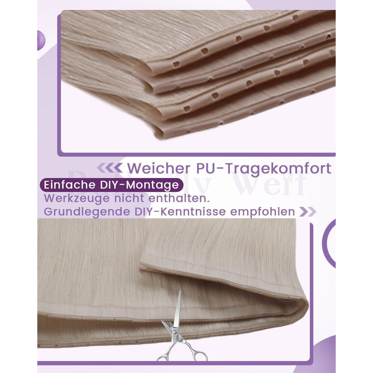 Echthaar Tressen Blond 60cm – Zum Einnähen, 80g