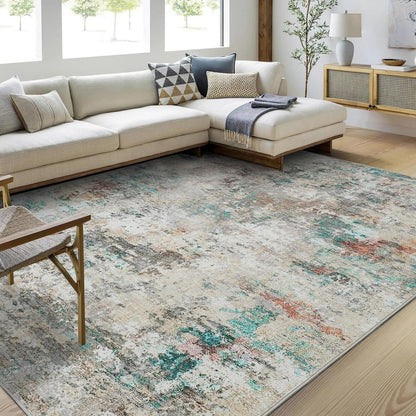Abstrakter Teppich Wohnzimmer 160x230 cm, Kurzflor, Bunt & Waschbar