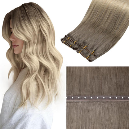 Echthaar Tressen Blond Balayage Ombre 45cm Zum Einnähen