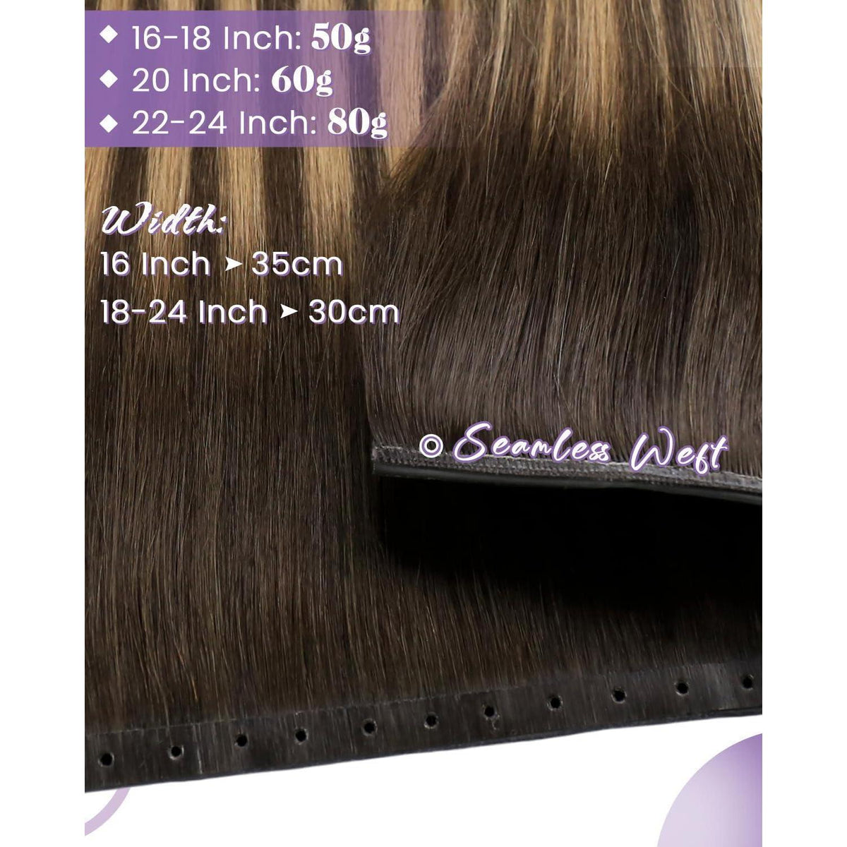 Echthaar Tressen Braun Balayage 55cm - Haarverlängerung