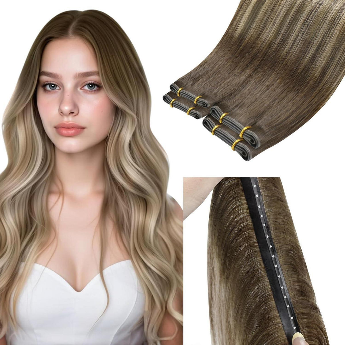 Echthaar Tressen Dunklbraun 50cm - Butterfly Weft