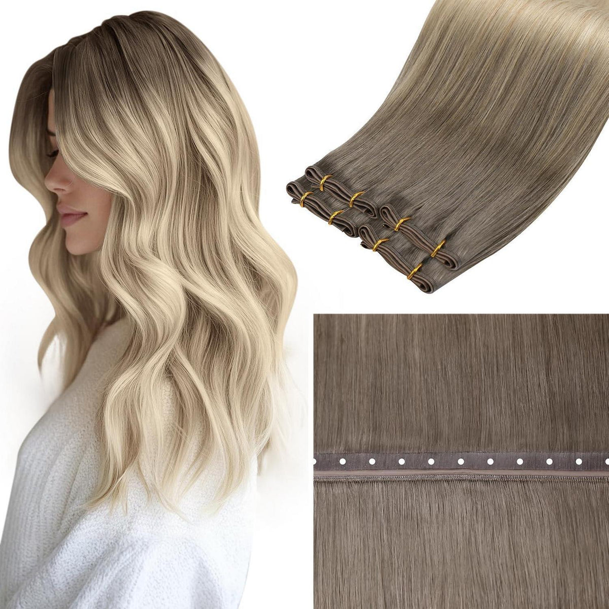 Echthaar Tressen Ombre Blond Balayage 40cm