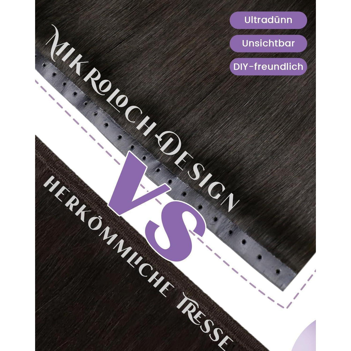 Echthaar Tressen Dunkelbraun 50cm – Kleberfrei & Volumengebend