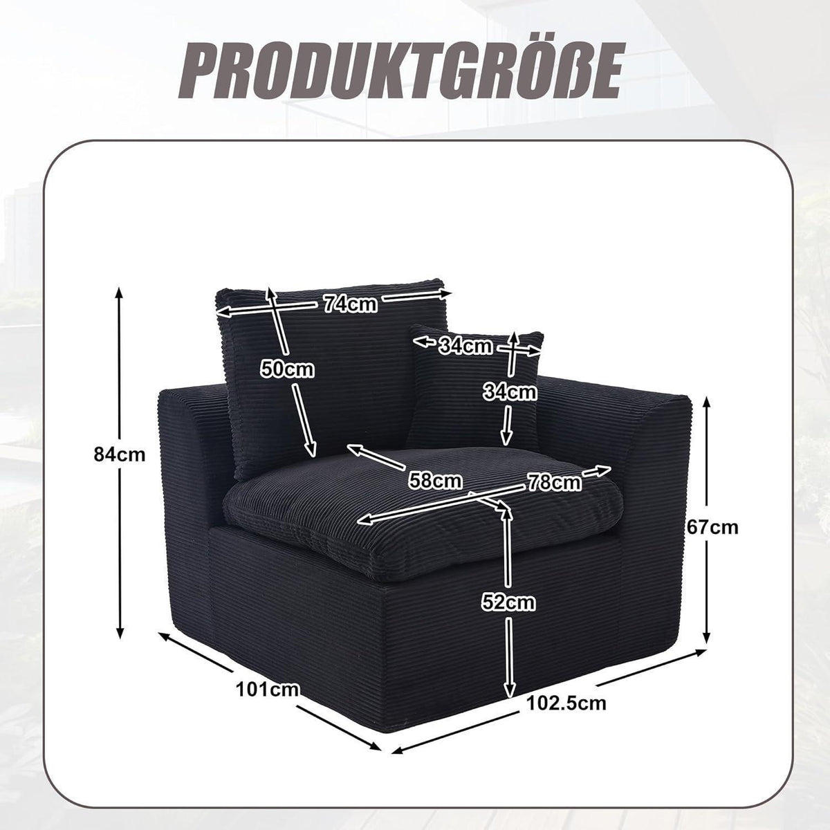 Compressed Cordstoff Sofa Schwarz – Flexibel als 1er oder 2er