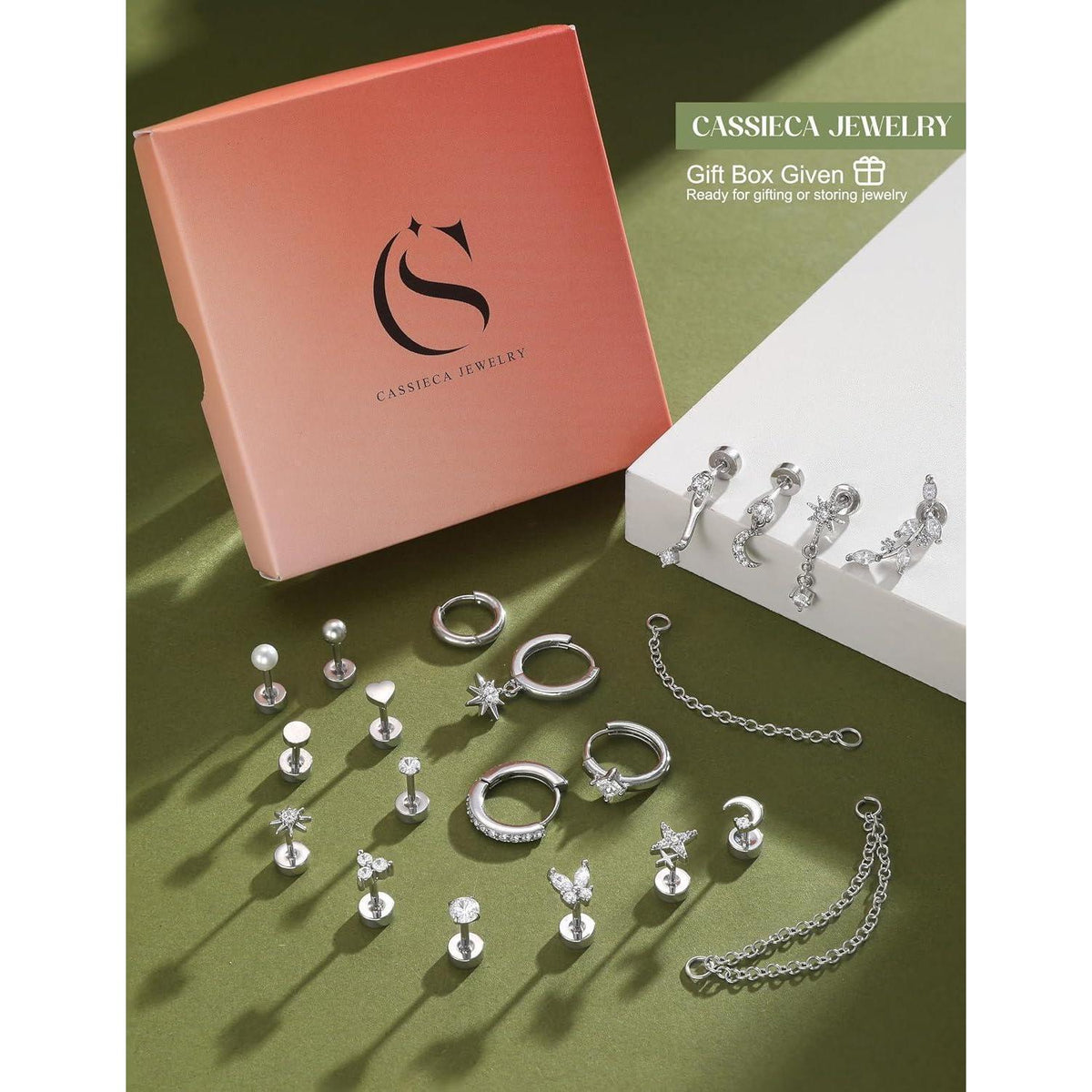 Helix Piercing Set | 21tlg. Ohrringe aus Chirurgenstahl & Gold