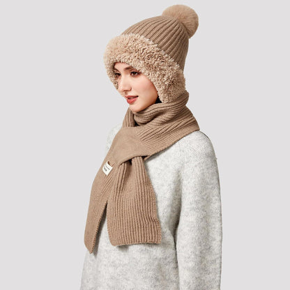 Thermo Wintermütze Damen 3in1 mit Halswärmer & Bommel