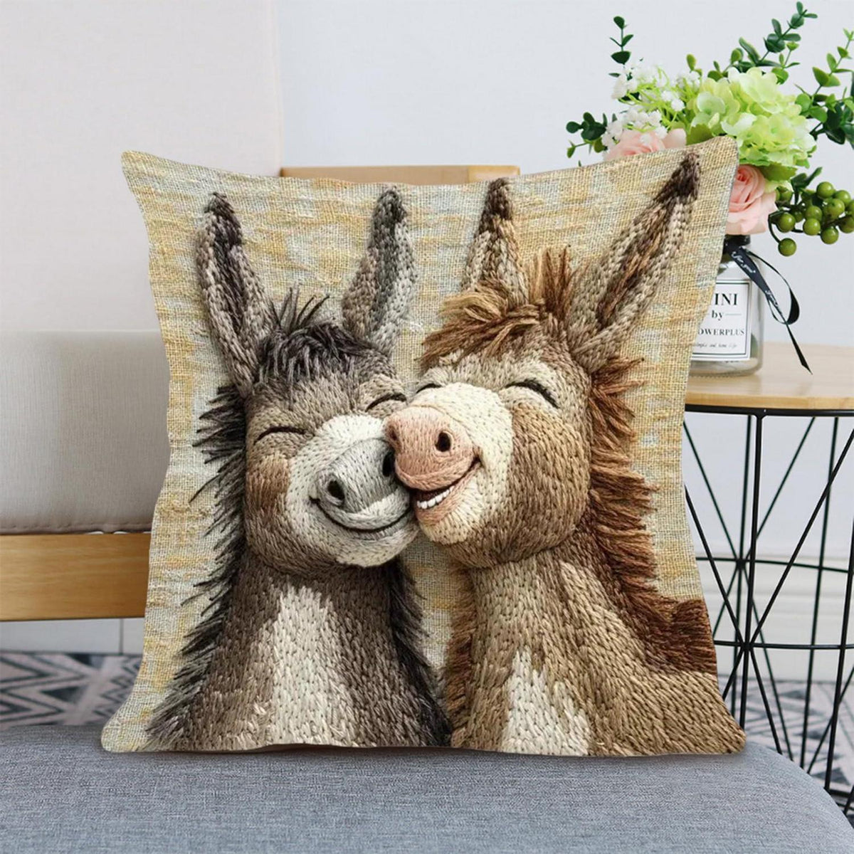 2er Set Kissenbezüge Niedliche Tiere – Esel Design 45x45cm