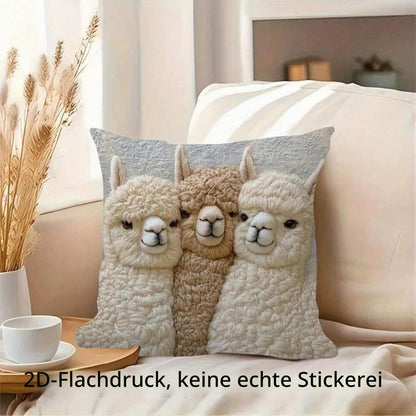 2x Kissenbezug Esel Alpaka – 45x45cm, Weicher Kurzflor