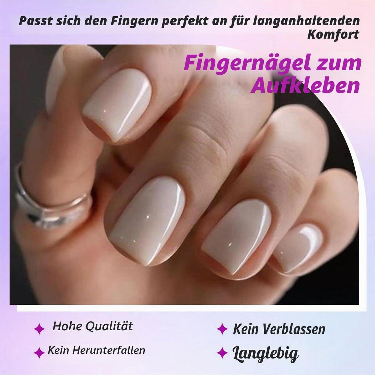 Künstliche Nägel Weiß French Tip Kurz Eckig 24 Stück