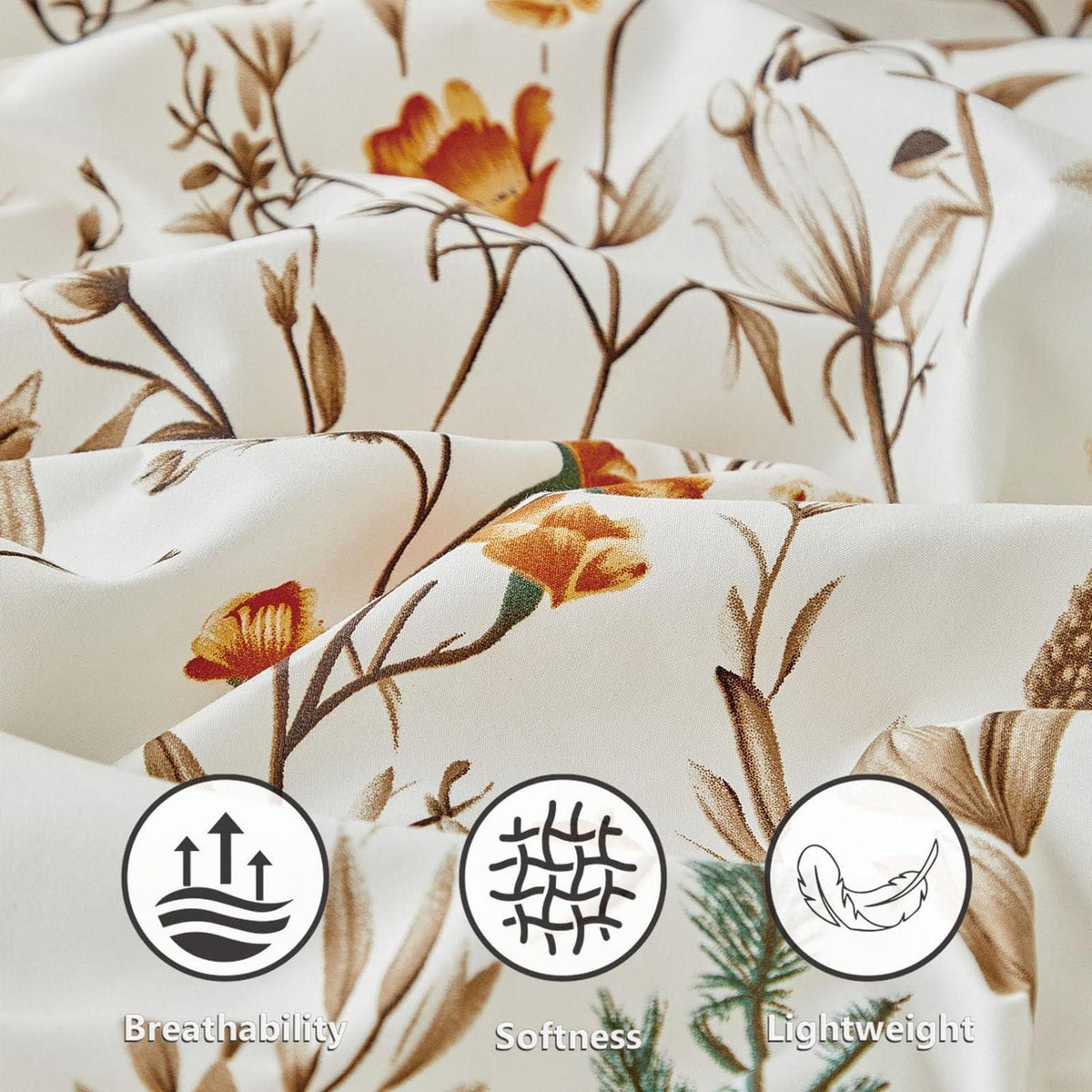 Bettwäsche-Set 240x220 - Mikrofaser mit Blumenmuster, Beige
