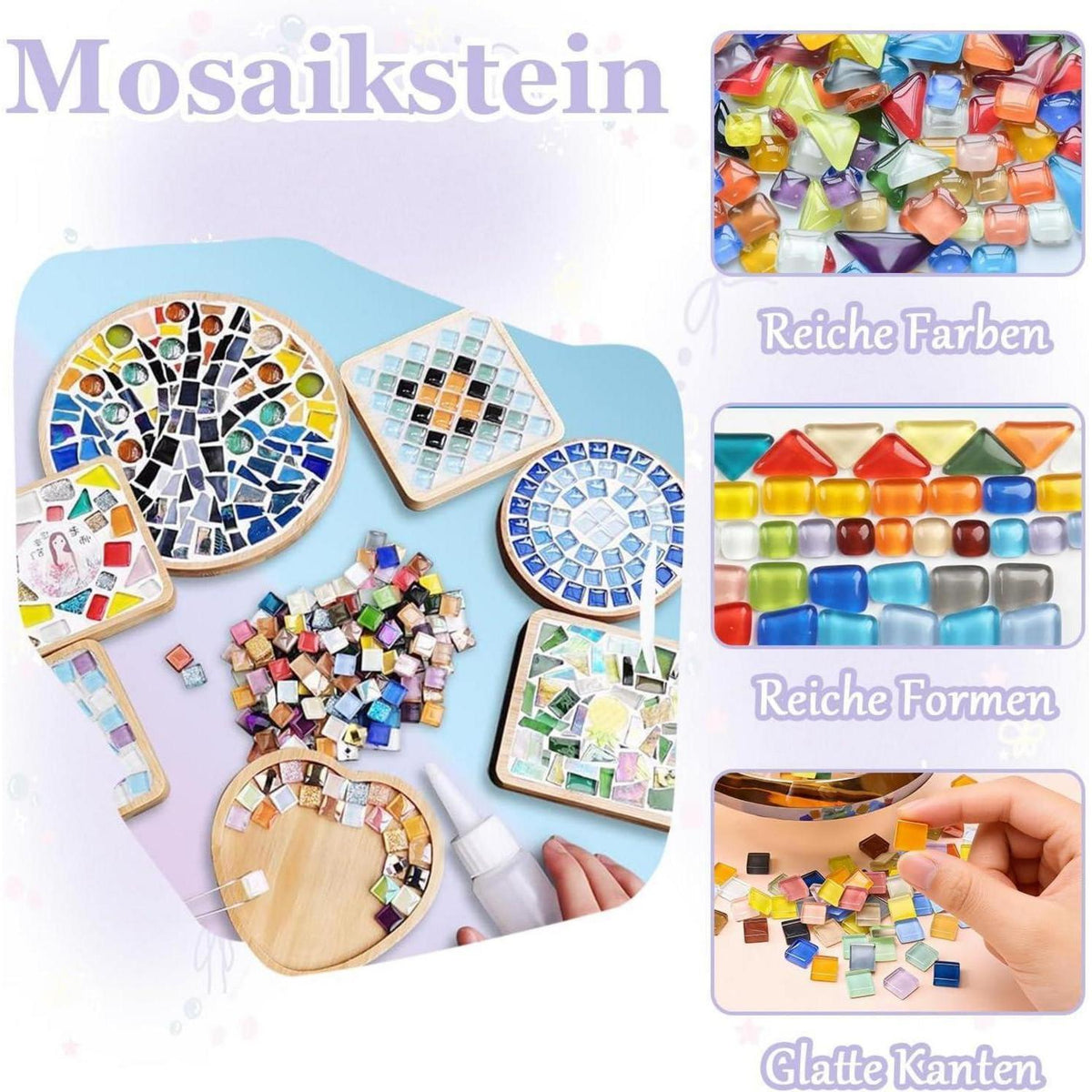900g Mosaiksteine bunt – Glasfliesen für DIY Kunst & Deko