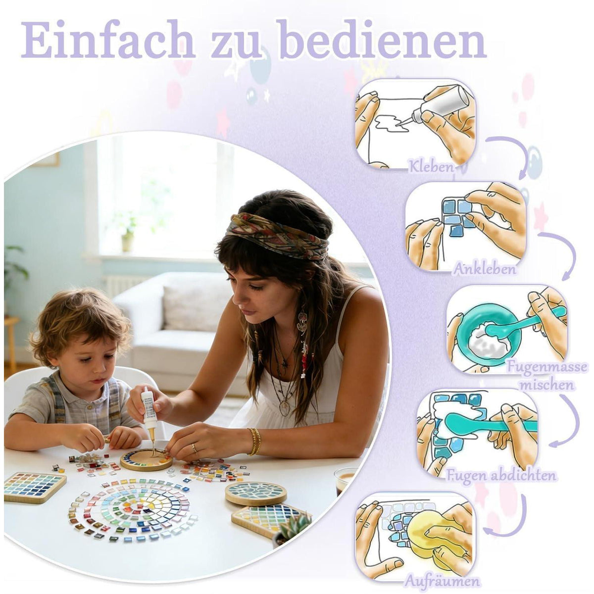 900g Mosaiksteine bunt – Glasfliesen für DIY Kunst & Deko
