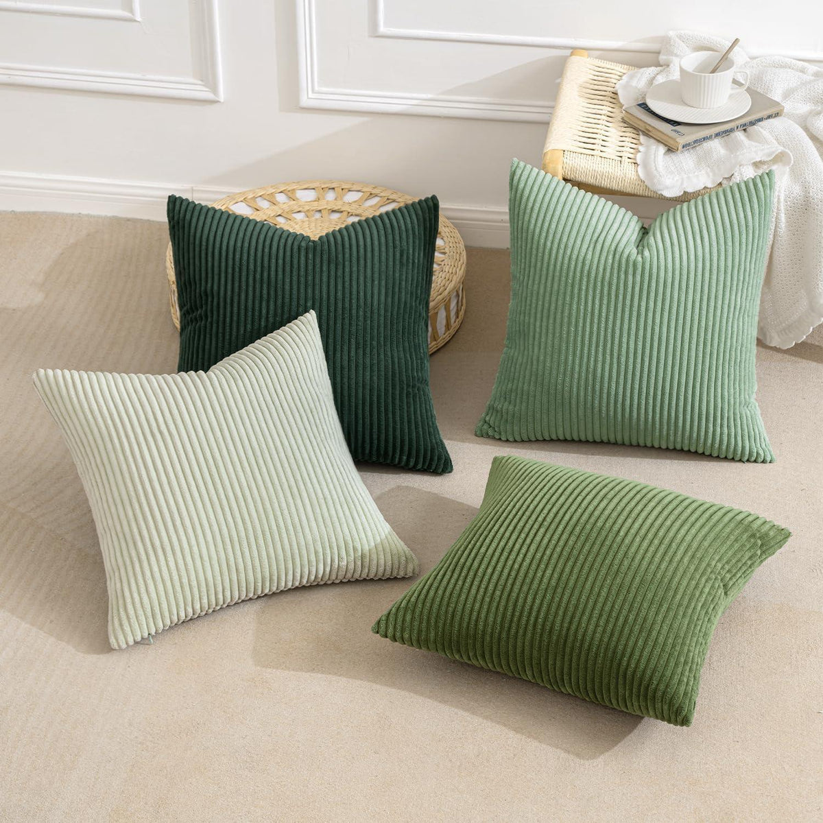 Kordsamt Kissenbezug 60x60 cm, 4er Set – Waldgrün