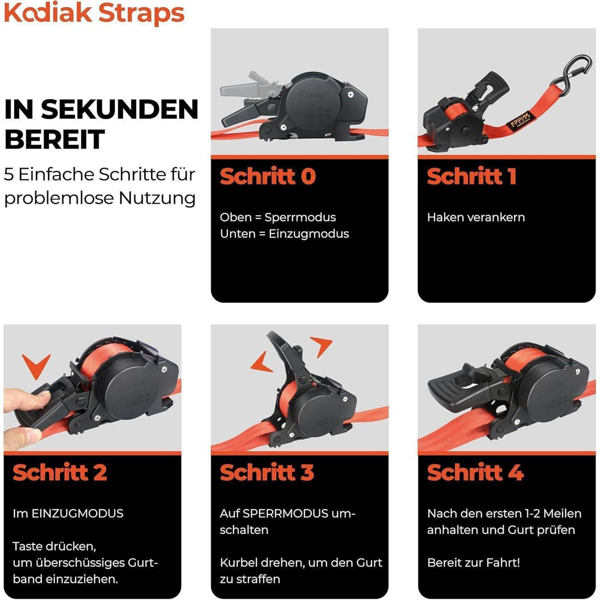 Spanngurte Automatik 3m mit S-Haken | 800KG | 4 Stück Rot