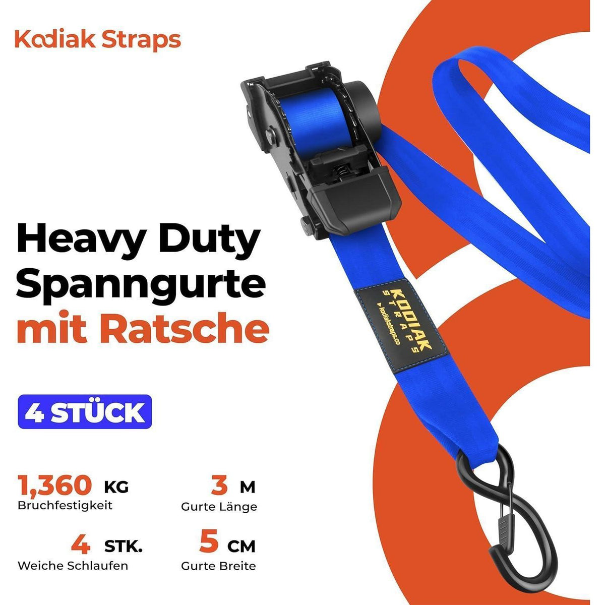 Spanngurte Automatik 3m mit S-Haken | 1360KG | 4 Stück Blau