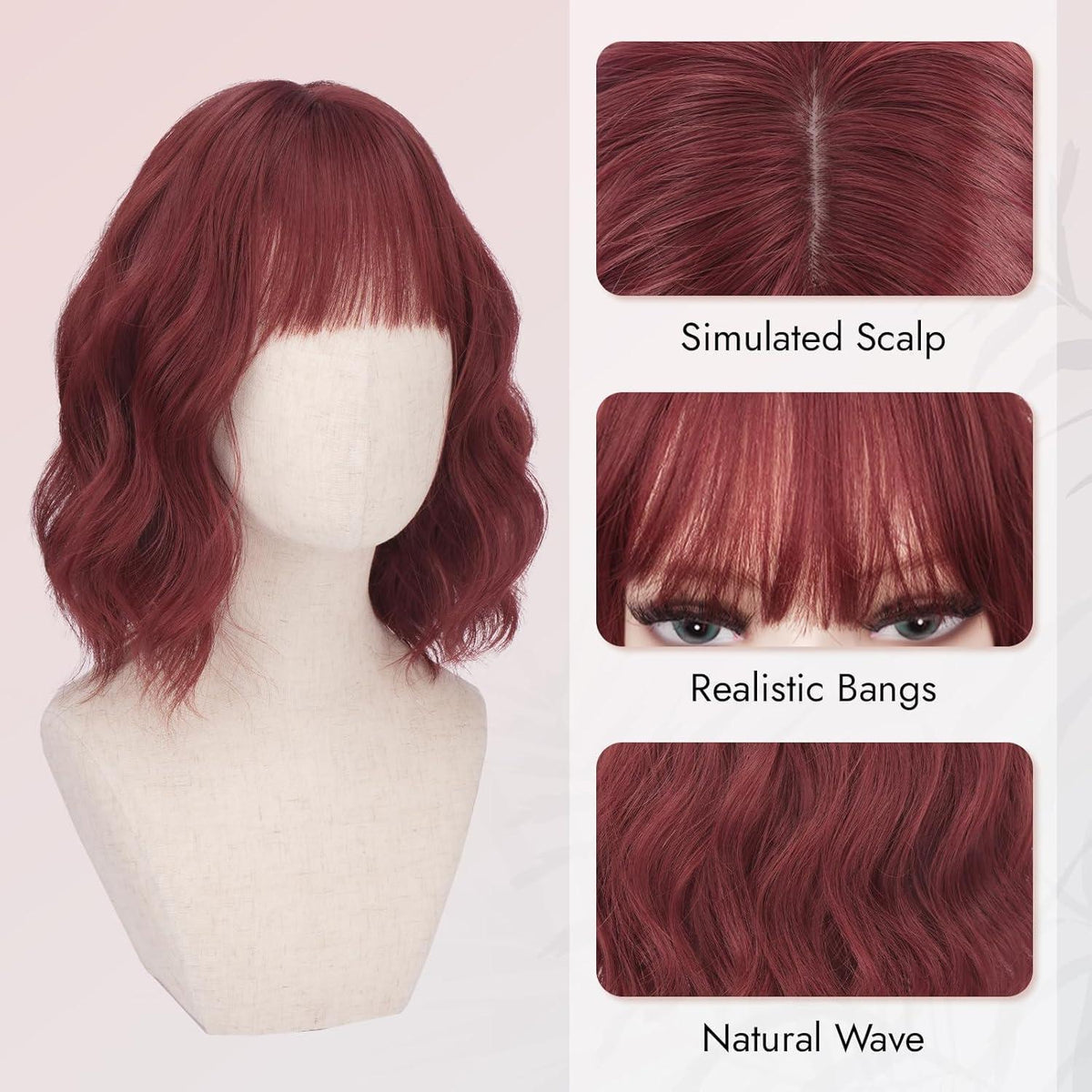 Rosa Bob Perücke mit Pony – 35cm gewellt, Synthetisch
