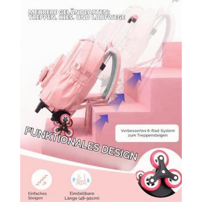 Schultrolley Mädchen mit Rollen & Laptopfach, Rosa