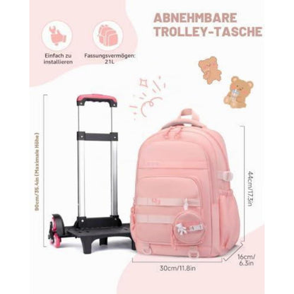 Schultrolley Mädchen mit Rollen & Laptopfach, Rosa