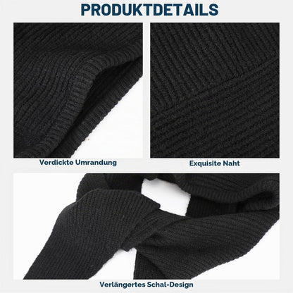 Warme Strickmütze mit Schal 2-in-1 Sturmhaube Unisex Schwarz