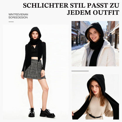Warme Strickmütze mit Schal 2-in-1 Sturmhaube Unisex Schwarz