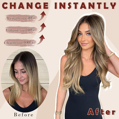 Clip-in Haarverlängerung Wellig, 50cm, Hellbraun & Blond