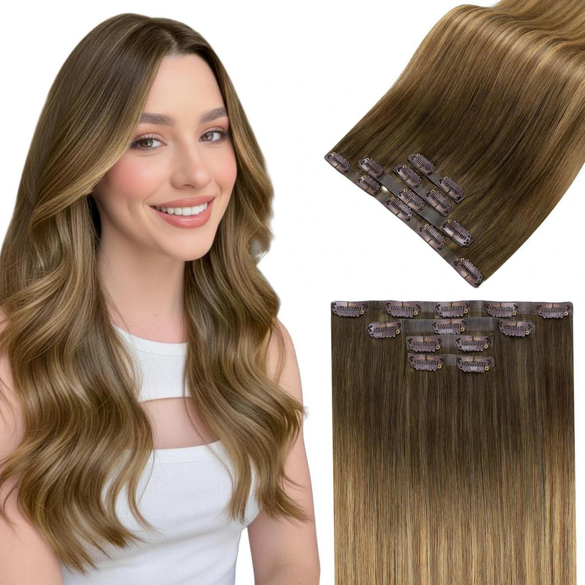 Echthaar Clip-Ins Braun Ombre – 45cm, 90g