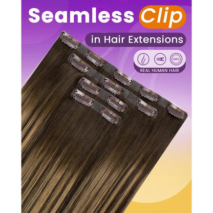 Clip-in Echthaar Extensions Balayage Braun Ombre