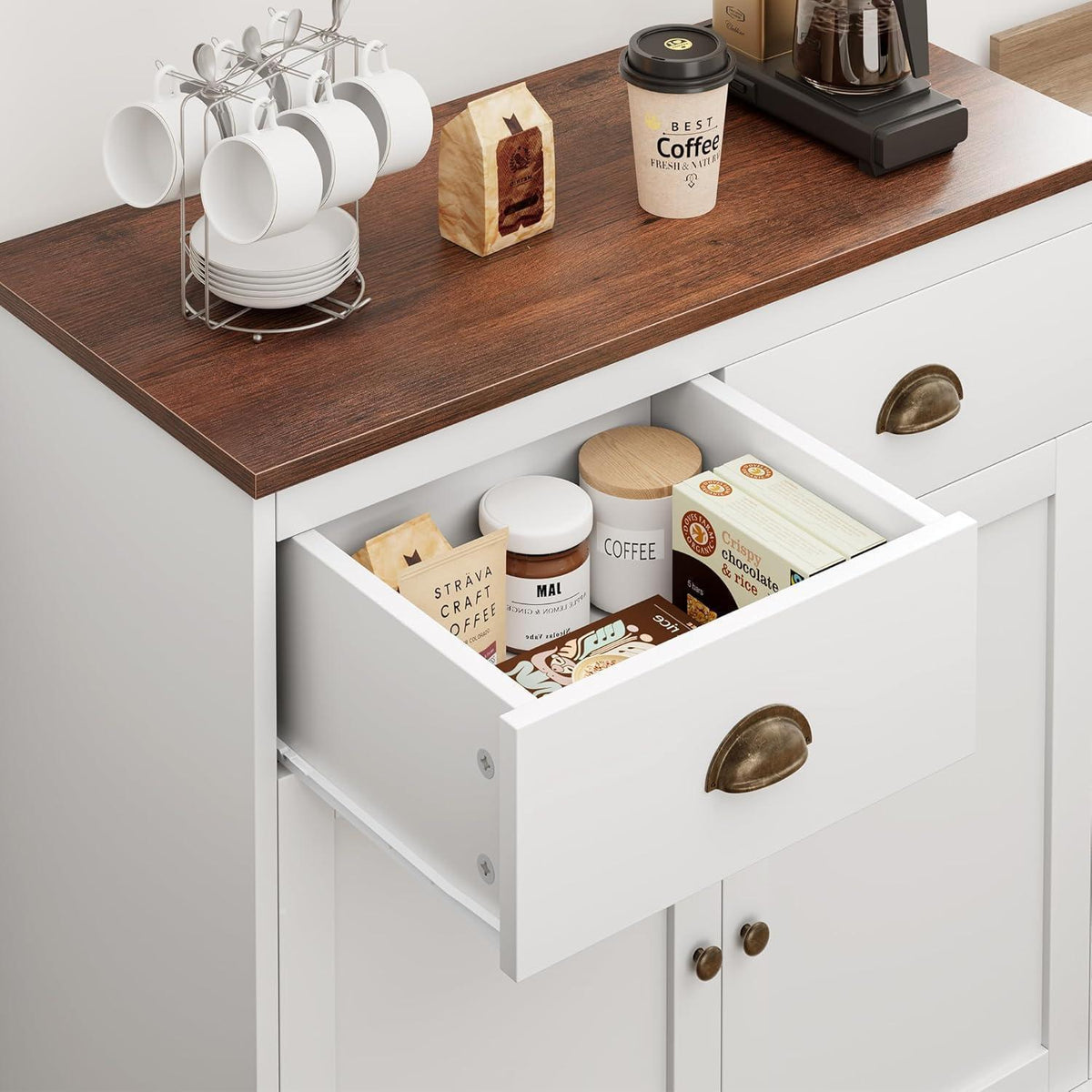 Küchenschrank mit Arbeitsplatte | Weißes Sideboard 80x40x90 cm