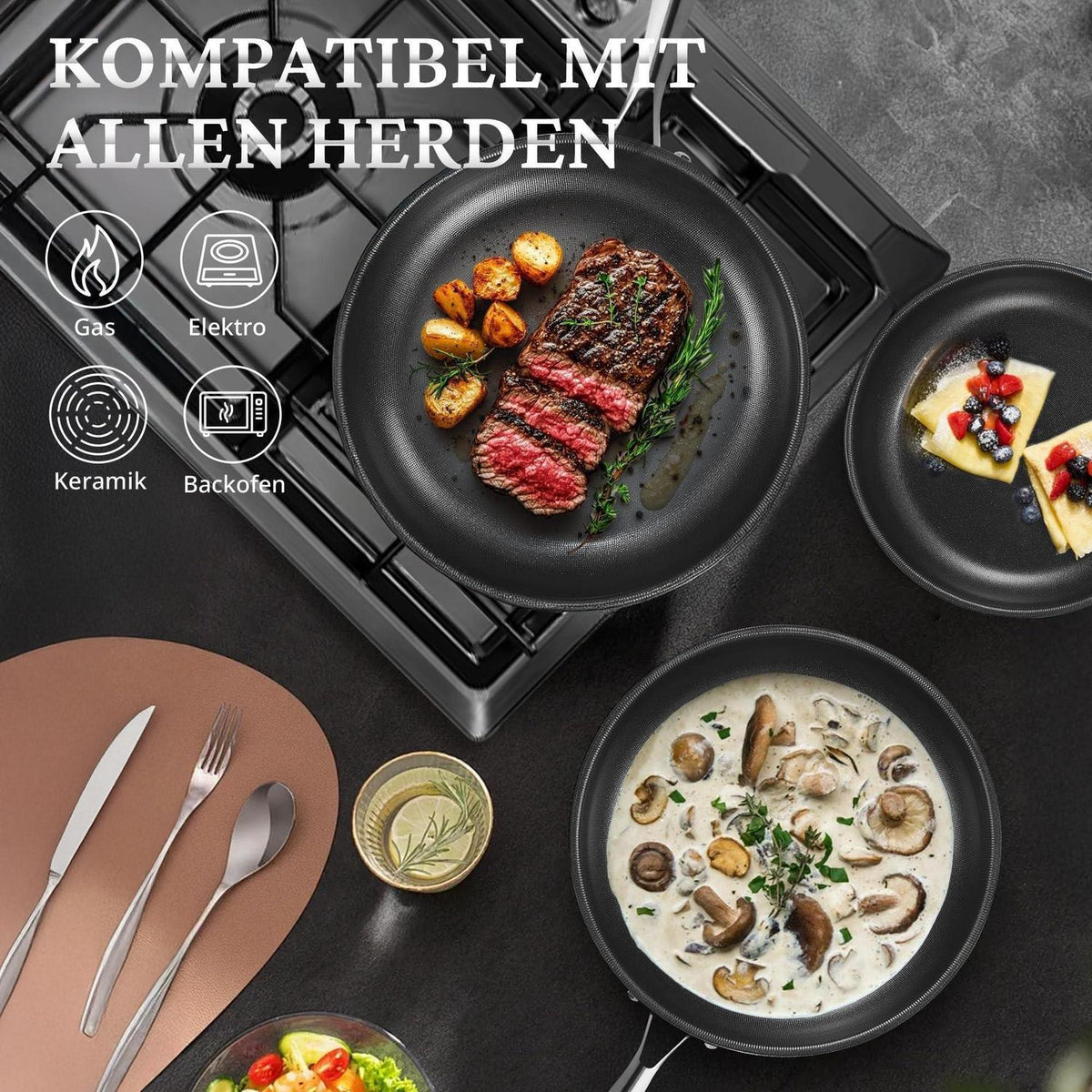 Edelstahl Pfannenset 2-teilig 24+28cm – Antihaft & Spülmaschinengeeignet