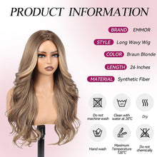 Lange Wellenperücke Braun Blonde mit Mittelscheitel 26 Zoll