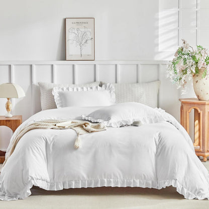 Weißer Rüschen-Bettbezug 200x200 cm - Bettwäsche-Set für Doppelbett