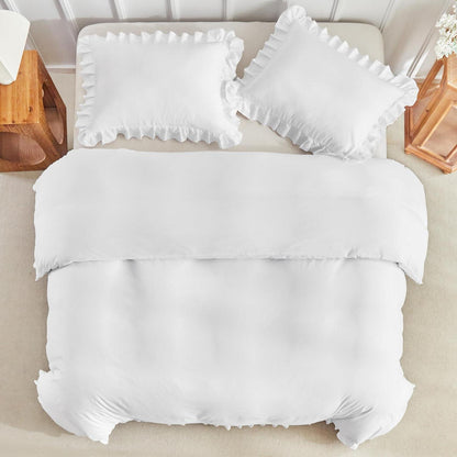 Weißer Rüschen-Bettbezug 200x200 cm - Bettwäsche-Set für Doppelbett