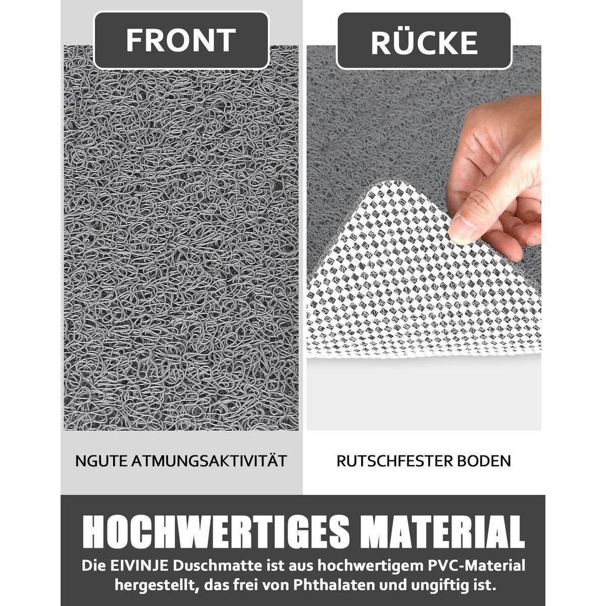 Rutschfeste Duschmatte 90x60 cm - Komfortable & Schnell Trocknende