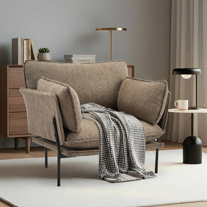 Bouclé Loungesessel mit Metallbeinen – Braun