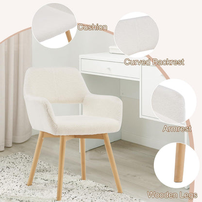 Mid-Century Modern Sessel mit Holzbeinen – Wollweiß