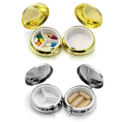 Metall Pillendose 4er-Set mit Fächern – Gold & Silber