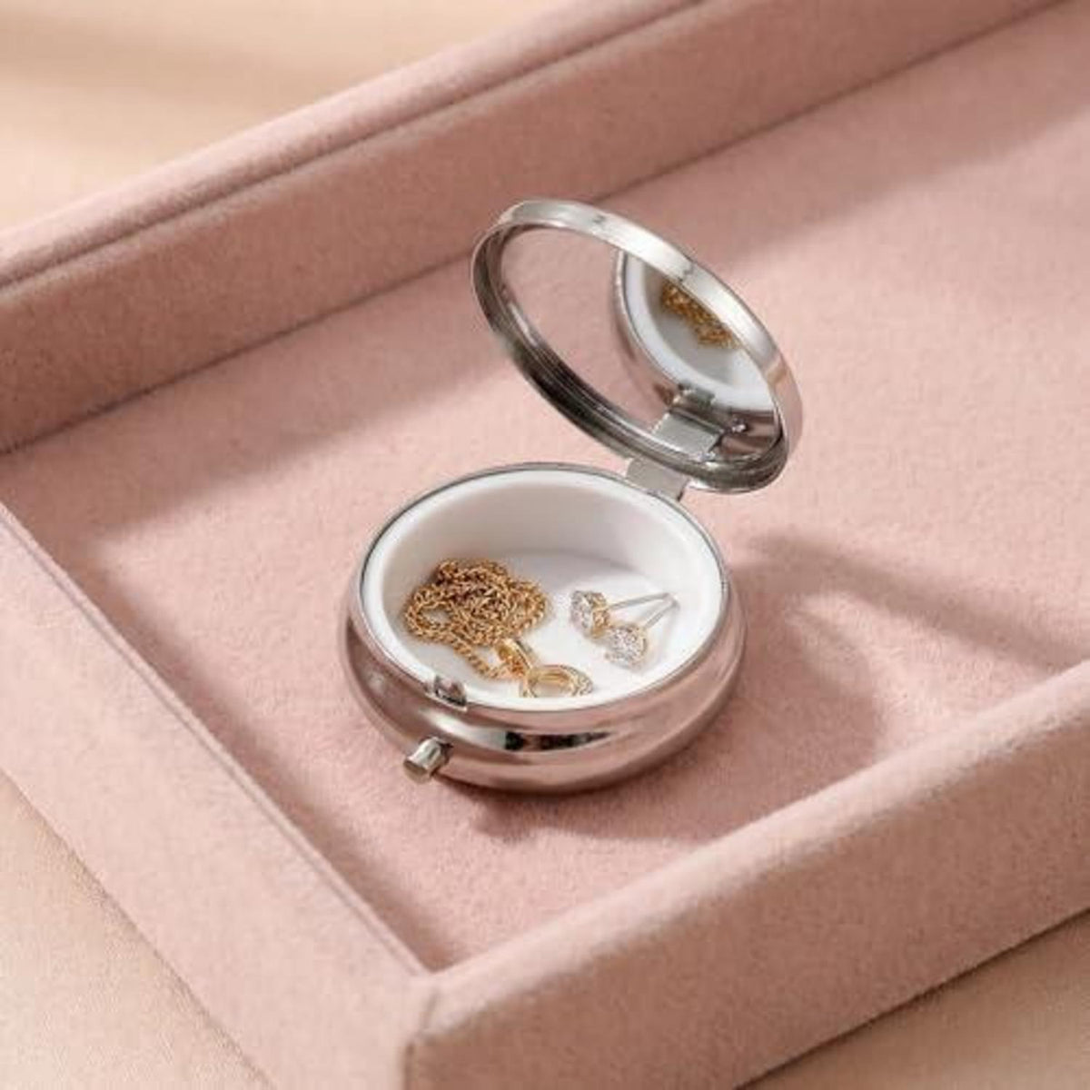 Metall Pillendose 4er-Set mit Fächern – Gold & Silber