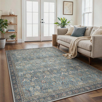 Großer Teppich Wohnzimmer 200x290 cm – Waschbar, Marineblau
